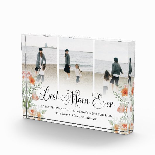 Best mam Ever Floral Photo Collage Glass Block Fotoblokken (Rechts)