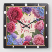Best mam Ever Floral Vierkante Klok (Voorkant)