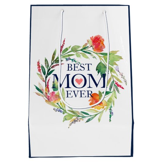 Best mam Ever Flowers Bouquet Design Medium Cadeauzakje (Achterkant)