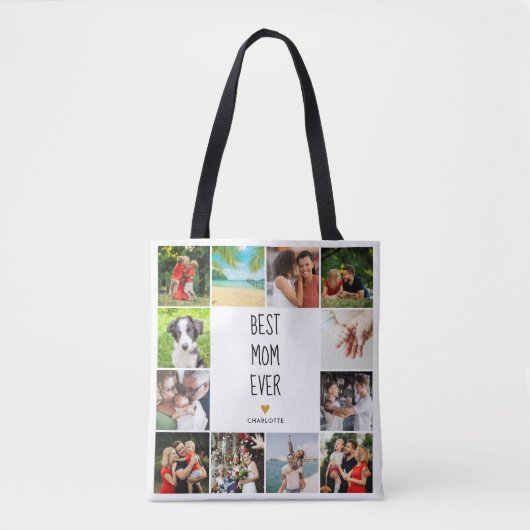 Best mam Ever Gold Heart Photo Collage Tote Bag (Voorkant)