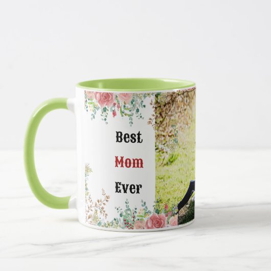 Best mam Ever Greenery Floral Moeder Baby Foto Mok (Links)