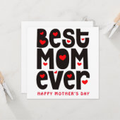 Best mam Ever Heart Moederdag Red Black White Kaart (Voorkant / Achterkant in situ)