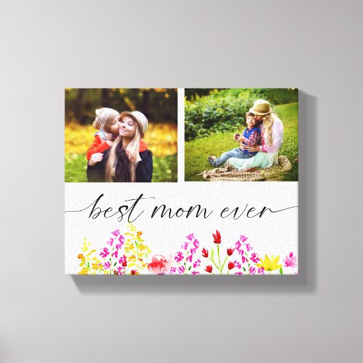 Best Mam Ever Moederdag Foto Collage Floral Canvas Afdruk (Voorkant)