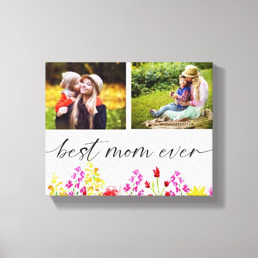Best Mam Ever Moederdag Foto Collage Floral Canvas Afdruk (Voorkant)