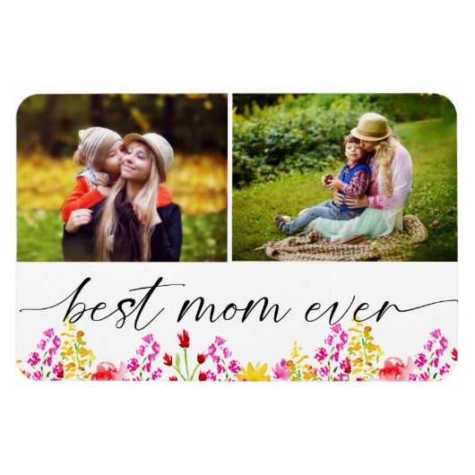 Best Mam Ever Moederdag Foto Collage Floral Magneet (Horizontaal)