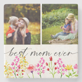 Best Mam Ever Moederdag Foto Collage Floral Stenen Onderzetter