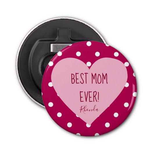 Best mam Ever Polka Dot Pattern Button Flesopener (Voorkant)
