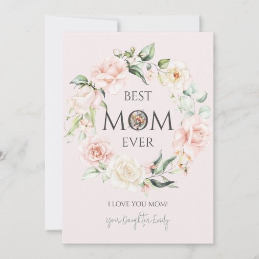 Best mam Ever-roze en White Roses Wreate Feestdagenkaart (Voorkant)
