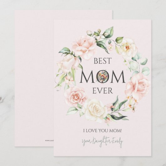 Best mam Ever-roze en White Roses Wreate Feestdagenkaart (Voorkant / Achterkant)