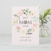 Best mam Ever-roze en White Roses Wreate Feestdagenkaart (Staand voorkant)