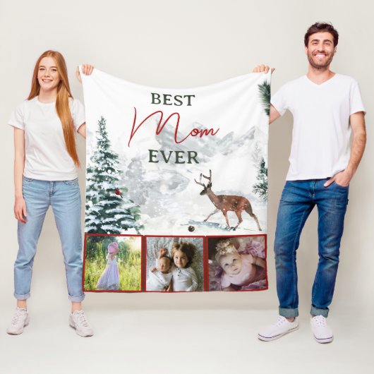Best mam Ever Rustic Deer Winter Scene Foto Fleece Deken (In situ)