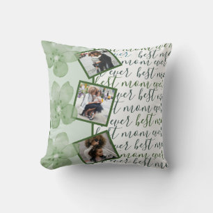 Best mam Ever Sage Green Floral Foto Collage Kussen