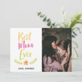 Best mam Ever Typografie Foto Moederdag Custom Feestdagenkaart (Staand voorkant)