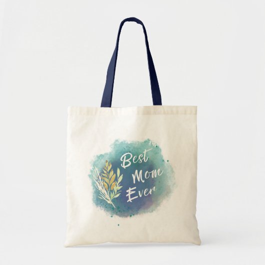 Best mam Ever Waterverf Floral Blue Canvas tas (Voorkant)