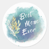 Best mam Ever Waterverf Floral Blue Round Sticker (Voorkant)