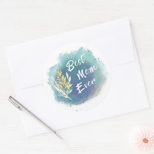 Best mam Ever Waterverf Floral Blue Round Sticker (Envelop)