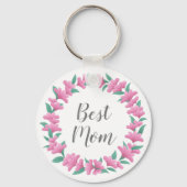 Best mam Floral Pink Flowers Green Foliage Wreate Sleutelhanger (Voorkant)