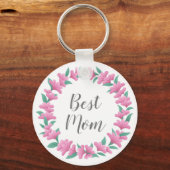 Best mam Floral Pink Flowers Green Foliage Wreate Sleutelhanger (Voorkant)