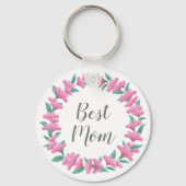 Best mam Floral Pink Flowers Green Foliage Wreate Sleutelhanger (Achterkant)