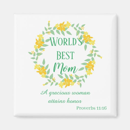 Best Mam Floral Yellow en Green Wreath Magneet (Voorkant)