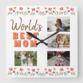 Best Mam Flowers Floral Moederdag Foto Vierkante Klok (Voorkant)