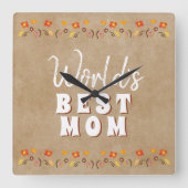 Best Mam Flowers Floral Rustic Beige Vierkante Klok (Voorkant)