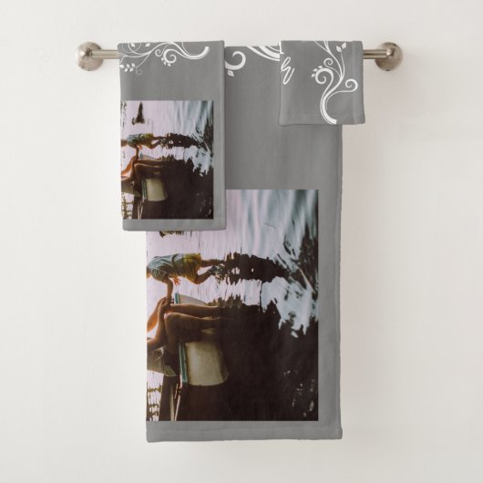 Best mam Foliage 2 Aangepaste foto's Moeder Grijs Bad Handdoek (Insitu)