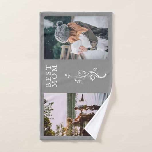 Best mam Foliage 2 Aangepaste foto's Moeder Grijs Bad Handdoek (Handdoek)