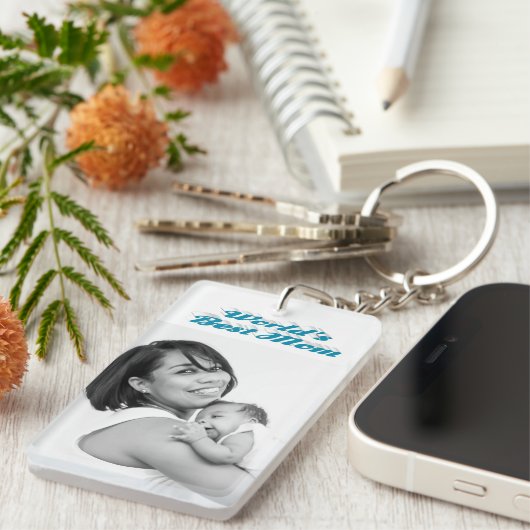 Best mam foto sky blue text sleutelhanger (Voorkant Rechts)
