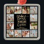 Best mam ooit 12 Photo Collage Metalen Ornament<br><div class="desc">Show je moeder hoeveel je van haar houdt met deze gouden foto-collage van beste mama ooit met ruimte voor 12 speciale foto's. Met geweldige typografie in goud met een kroon en harten. Voeg kinder namen toe om te personaliseren. Zo'n geweldige keepaard. Bekijk de coördinerende objecten in onze winkel, gekantelde Finch...</div>