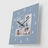 Best mam ooit 3 Foto's Script Dusty Blue Vierkante Klok (Hoek)