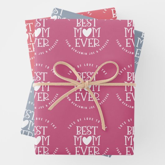 Best mam ooit aangepaste mosterd blauw roze koraal inpakpapier vel (In situ)