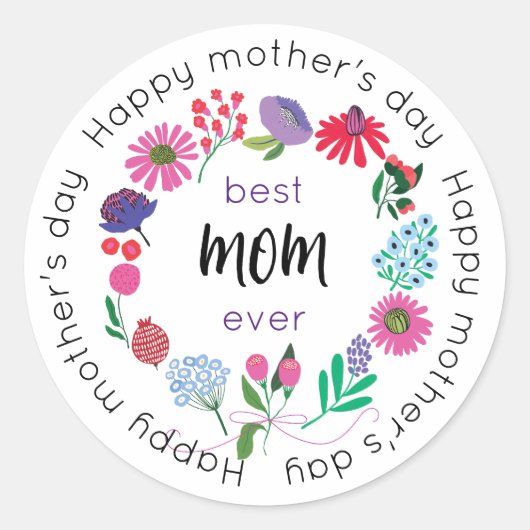 Best mam ooit bloem, Happy Moederdag Ronde Sticker (Voorkant)