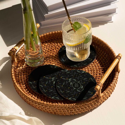 Best mam ooit elegante bloemtakken ronde kartonnen onderzetter