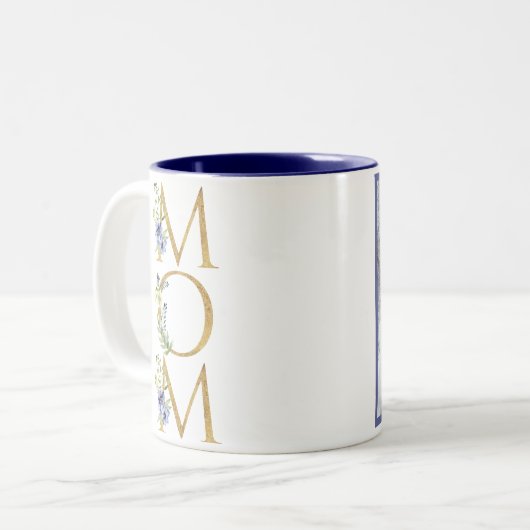Best mam ooit  Floral Gold Photo Moederdag Tweekleurige Koffiemok (Voorkant links)