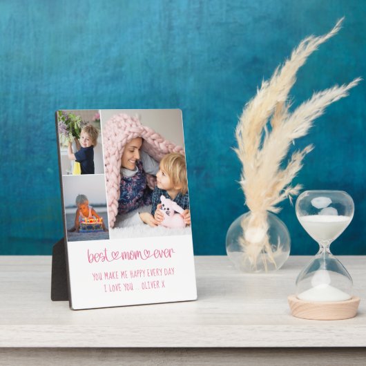 Best mam ooit hartlettering Editable 3 Foto Fotoplaat (Zijkant)