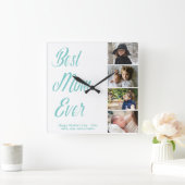 Best mam ooit Moederdag Photo Collage Square Wa Vierkante Klok (Huis)