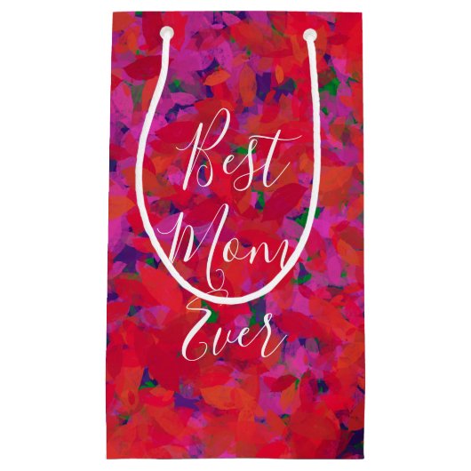 Best mam ooit Red Florals Garden Hand Painted Klein Cadeauzakje (Voorkant)