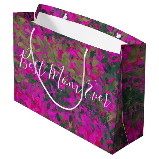 Best mam ooit roze Floral Garden Hand schilderd Groot Cadeauzakje (Achterkant Gekanteld)