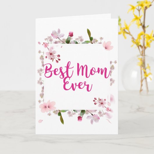 Best mam ooit roze Floral Moederdag Kaart (Gele Bloem)