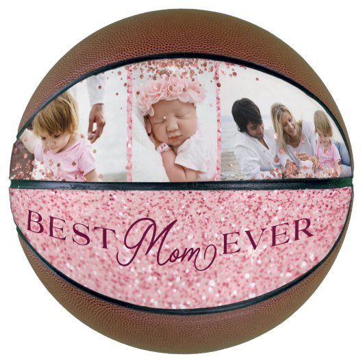 Best mam ooit roze glitter Photo Collage Basketbal (Voorkant)