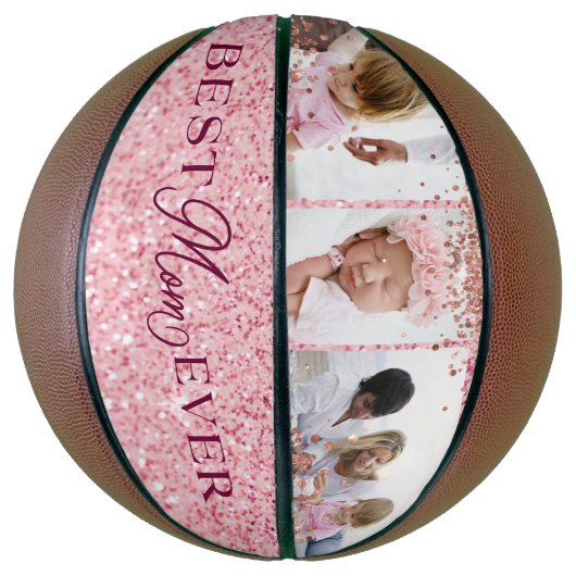 Best mam ooit roze glitter Photo Collage Basketbal (Verticaal)