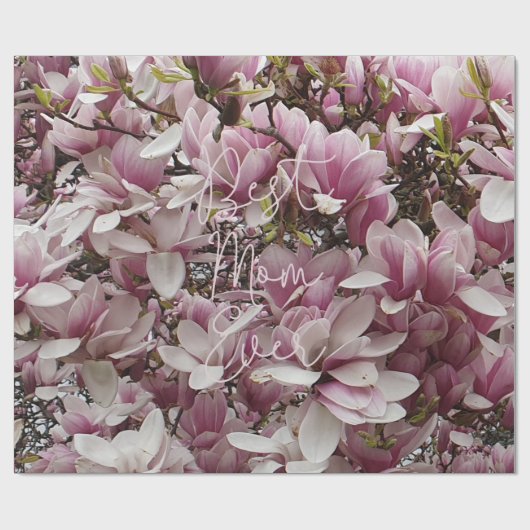 Best mam ooit roze Magnolia Flowers Floral Cadeaupapier (Vlak)