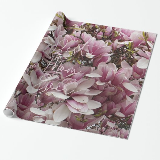 Best mam ooit roze Magnolia Flowers Floral Cadeaupapier (Uitgerold)