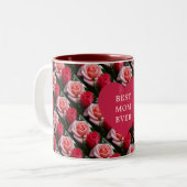 Best mam ooit roze roze roodroze patroonhars tweekleurige koffiemok (Voorkant links)