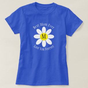 Best mam ooit White Daisy Blue Single Initiaal T-shirt