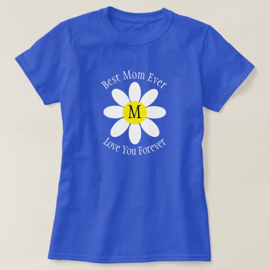 Best mam ooit White Daisy Blue Single Initiaal T-shirt (Design voorkant)
