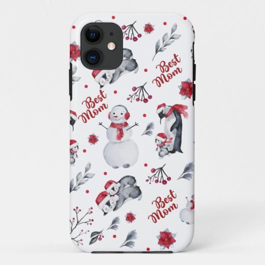 Best mam Penguin kerstpatroon Case-Mate iPhone Case (Achterkant)