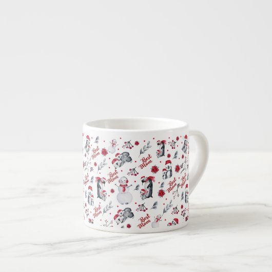 Best mam Penguin kerstpatroon Espresso Kop (Voorkant rechts)