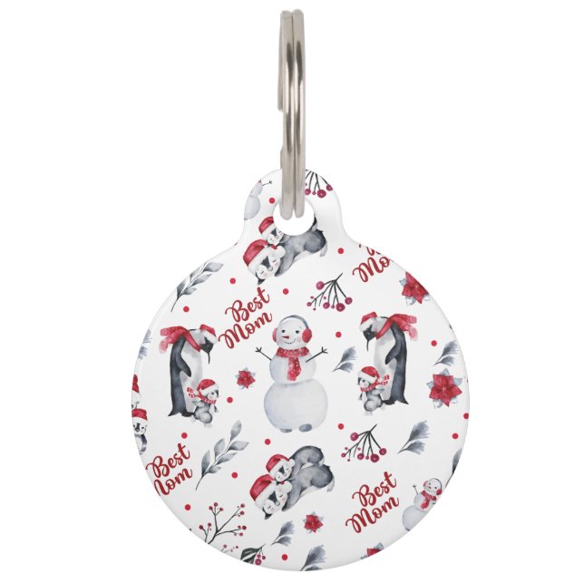 Best mam Penguin kerstpatroon Huisdierpenning (Voorkant)